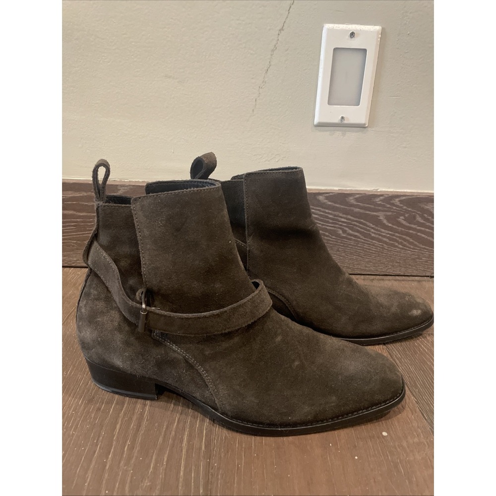 All Saints Men's Genuine Leather Wrap Around Buckle Point Tie Boots